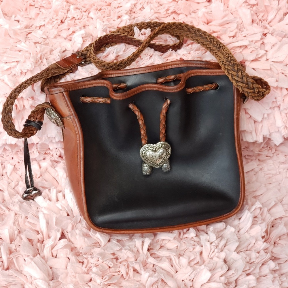 Brighton Leather Crossbody Purse Bolo Tie Hip Vtg - Picture 1 of 7